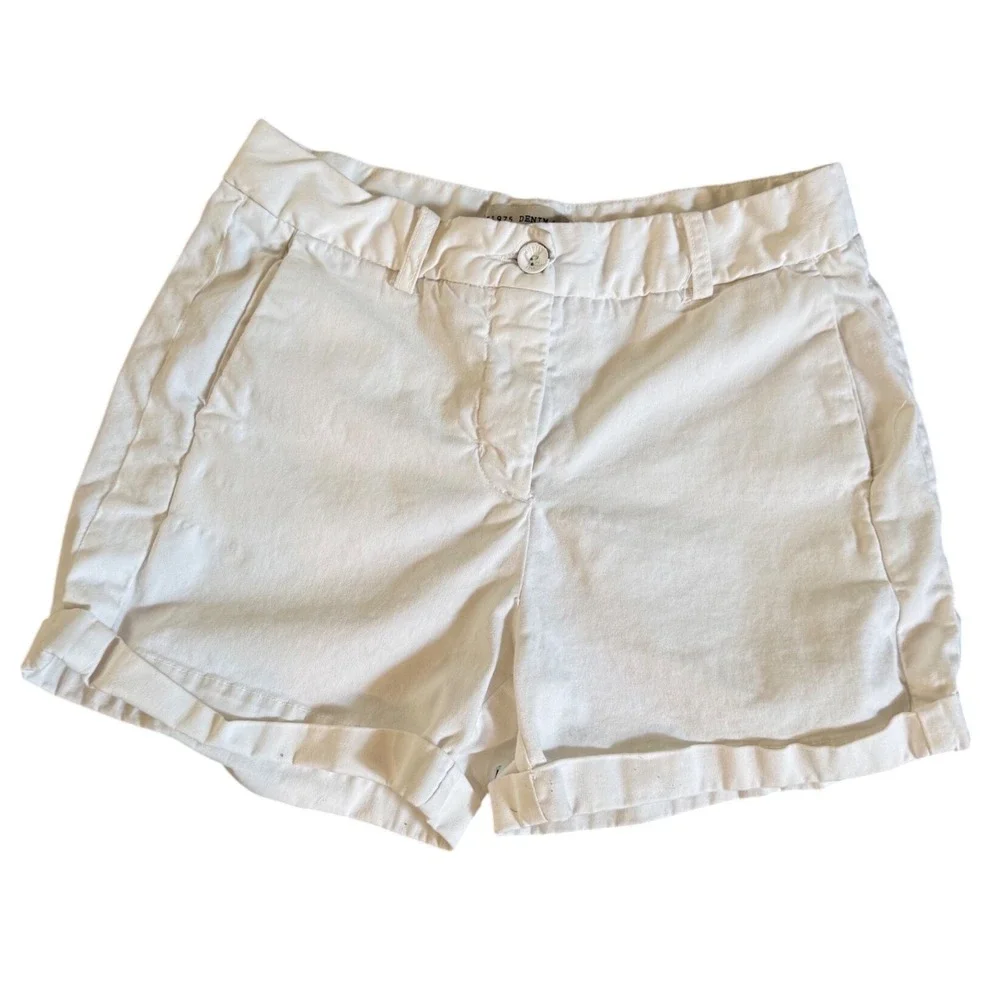Zara Z1975 Denim White Cuffed Chino Shorts Women Size 2